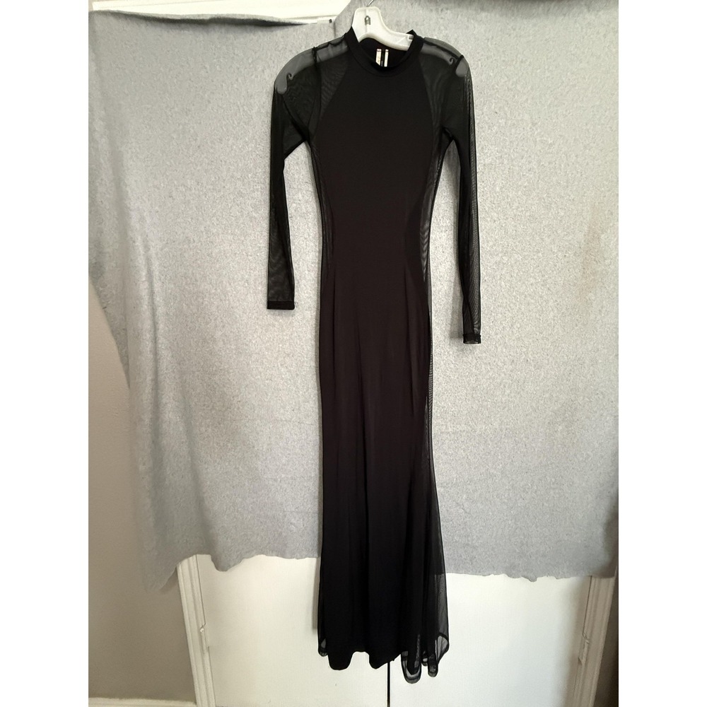 Good Time USA Dress Womens Small Black Mesh Sheer Bodycon Maxi Long Sleeve Party